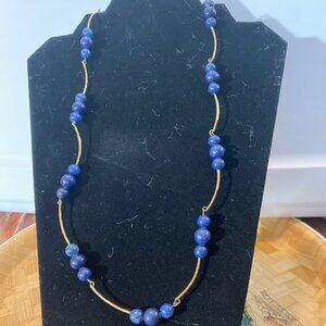Necklas and Earing set-Lapis Luzuli beads with gold tubes